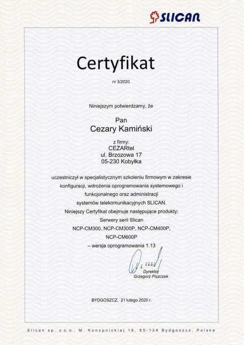 Centrale PLATAN Slican PANASONIC serwis instalacje