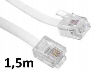 Przewód telefoniczny RJ11 - RJ11 biały 6P4C płaski kabel 1,5m