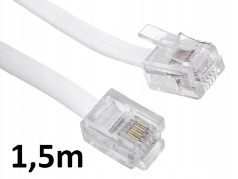 Przewód telefoniczny RJ11 - RJ11 biały 6P4C płaski kabel 1,5m
