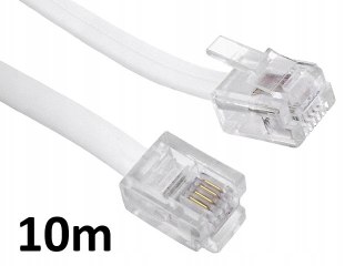Przewód telefoniczny RJ11 - RJ11 biały 6P4C płaski kabel 10m