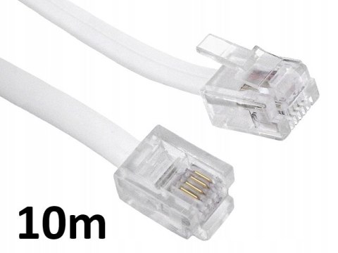 Przewód telefoniczny RJ11 - RJ11 biały 6P4C płaski kabel 10m