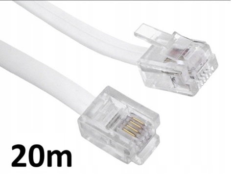 Przewód telefoniczny RJ11 - RJ11 biały 6P4C płaski kabel 20m