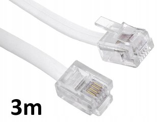 Przewód telefoniczny RJ11 - RJ11 biały 6P4C płaski kabel 3m
