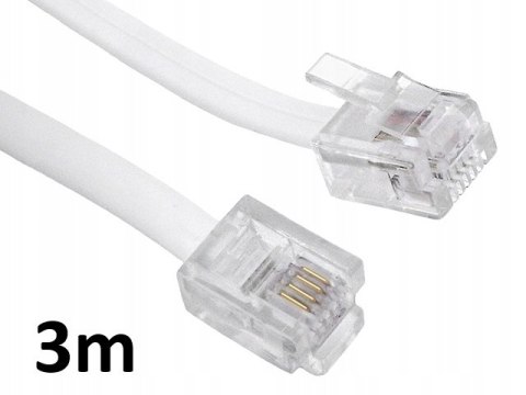 Przewód telefoniczny RJ11 - RJ11 biały 6P4C płaski kabel 3m