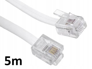 Przewód telefoniczny RJ11 - RJ11 biały 6P4C płaski kabel 5m