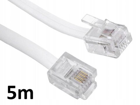 Przewód telefoniczny RJ11 - RJ11 biały 6P4C płaski kabel 5m