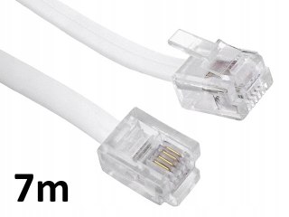 Przewód telefoniczny RJ11 - RJ11 biały 6P4C płaski kabel 7m