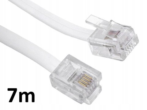Przewód telefoniczny RJ11 - RJ11 biały 6P4C płaski kabel 7m