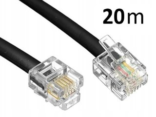 Przewód telefoniczny RJ11 - RJ11 czarny 6P4C płaski kabel 20m