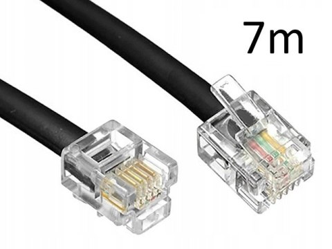 Przewód telefoniczny RJ11 - RJ11 czarny 6P4C płaski kabel 7m